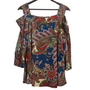 Chico’s Multicolor Paisley Peasant Blouse Size 2 (L) Boho Tunic Top